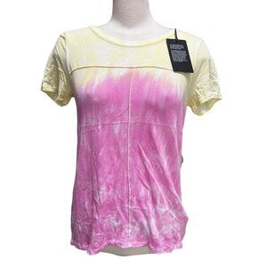 Chaser NWT Round Neck Tie Dye Heavy Seam Soft T Shirt Sz Small Womens Pink & Yel